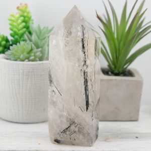 Alternative view of Large Black Tourmaline Rutilated Quartz Tower