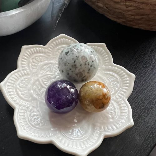 Click to view full screen Kiwi Sesame Jasper Mini Sphere photo review