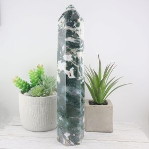 Alternative view of X-Large Moss Agate Druzy Tower