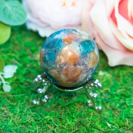 Purple Mica with Blue Apatite & Golden Ashura Sunstone Sphere - Image 6
