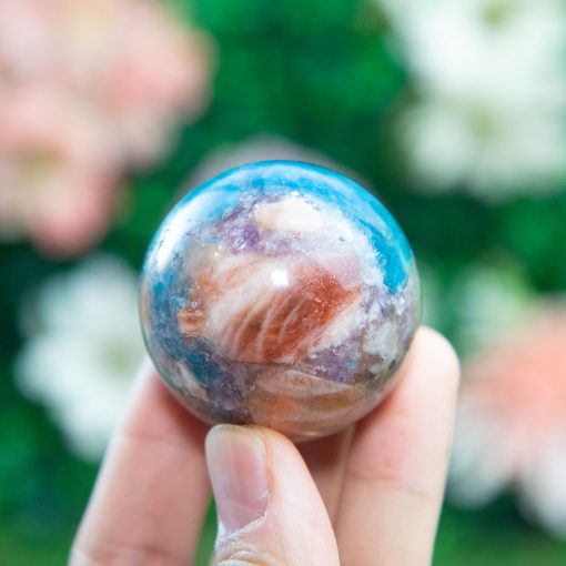 Purple Mica with Blue Apatite & Golden Ashura Sunstone Sphere - Image 2