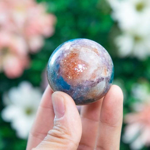 Purple Mica with Blue Apatite & Golden Ashura Sunstone Sphere - Image 2