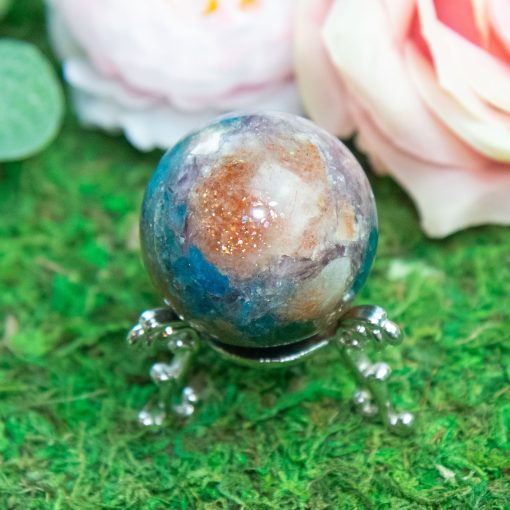 Purple Mica with Blue Apatite & Golden Ashura Sunstone Sphere - Image 6