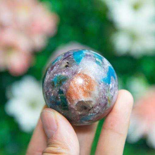 Purple Mica with Blue Apatite & Golden Ashura Sunstone Sphere - Image 2