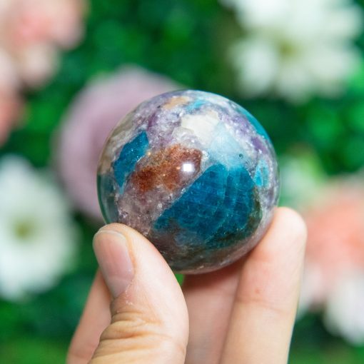 Purple Mica with Blue Apatite & Golden Ashura Sunstone Sphere - Image 3