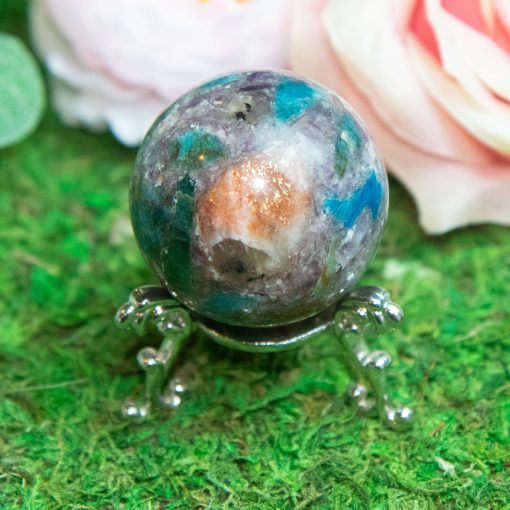 Purple Mica with Blue Apatite & Golden Ashura Sunstone Sphere - Image 6
