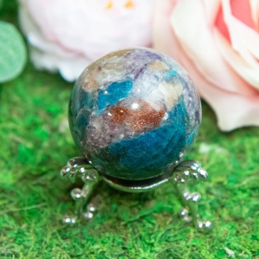 Purple Mica with Blue Apatite & Golden Ashura Sunstone Sphere - Image 7