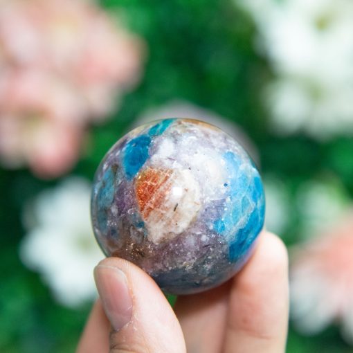 Purple Mica with Blue Apatite & Golden Ashura Sunstone Sphere - Image 2