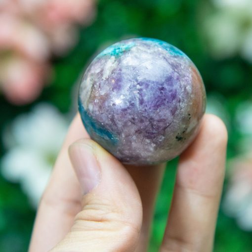 Purple Mica with Blue Apatite & Golden Ashura Sunstone Sphere - Image 4