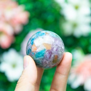 Alternative view of Purple Mica with Blue Apatite & Golden Ashura Sunstone Sphere