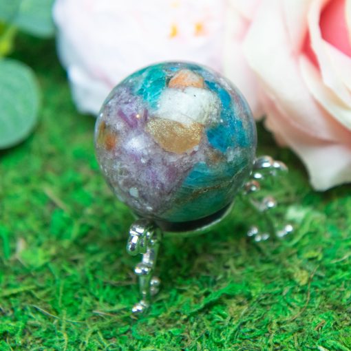 Purple Mica with Blue Apatite & Golden Ashura Sunstone Sphere - Image 6
