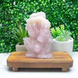 Alternative view of Rose Quartz Dragon Carving