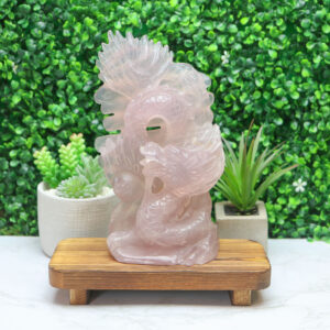 Alternative view of Periwinkle Rose Quartz Dragon Carving